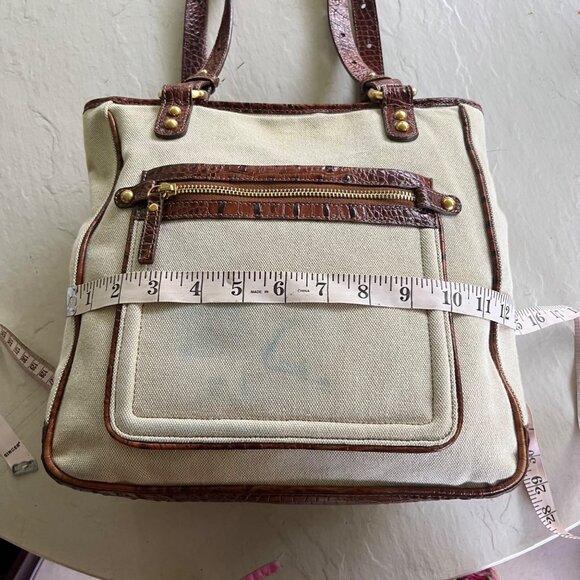 *FLAWS* Brahmin Leather Trim Canvas Shoulder Bag - Picture 12 of 13